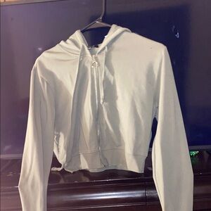 Ambiance Cream Cropped Tie Front Hoodie